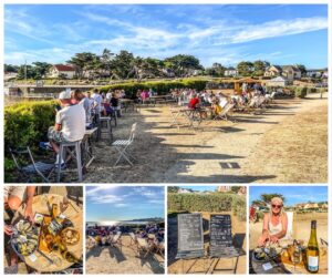 foto's van terras in de zon met gasten om tafeltjes in Frankrijk