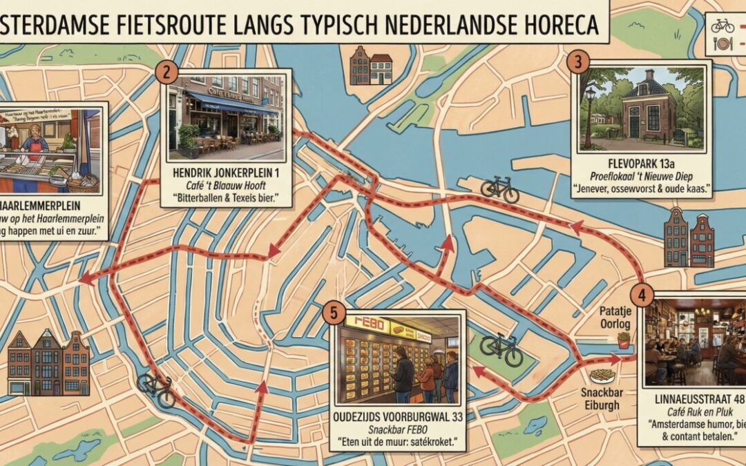 Amsterdam . Fiets route langs haring en jenever .