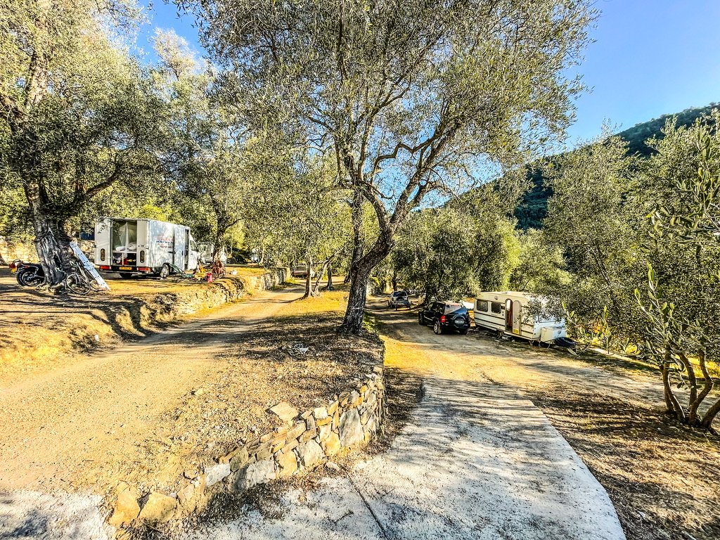 camping met camper in een olijfboomgaard